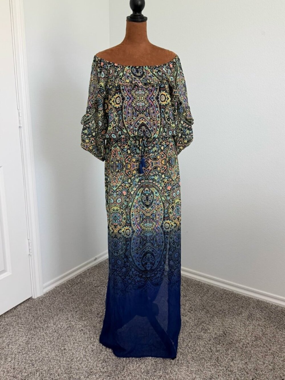 Victoria's Secret 3/4 Sleeve Off-the-shoulder Split Side Sheer Maxi Dress Size S